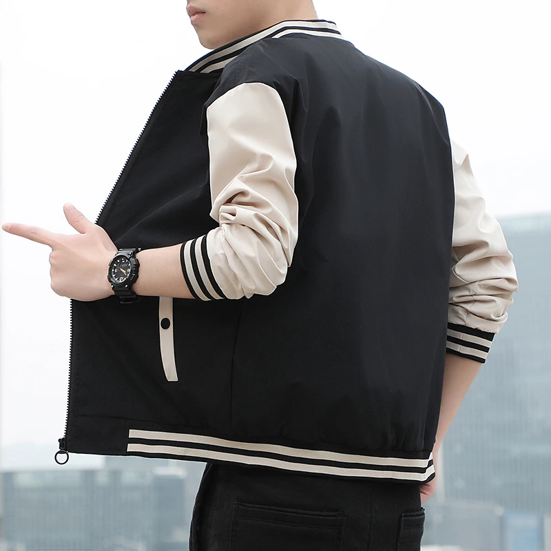 Spring and Autumn Jackets Mens Coats Baseball Collar Striped Patchwork Fashion Clothing Trends Slim Fit - Image 2