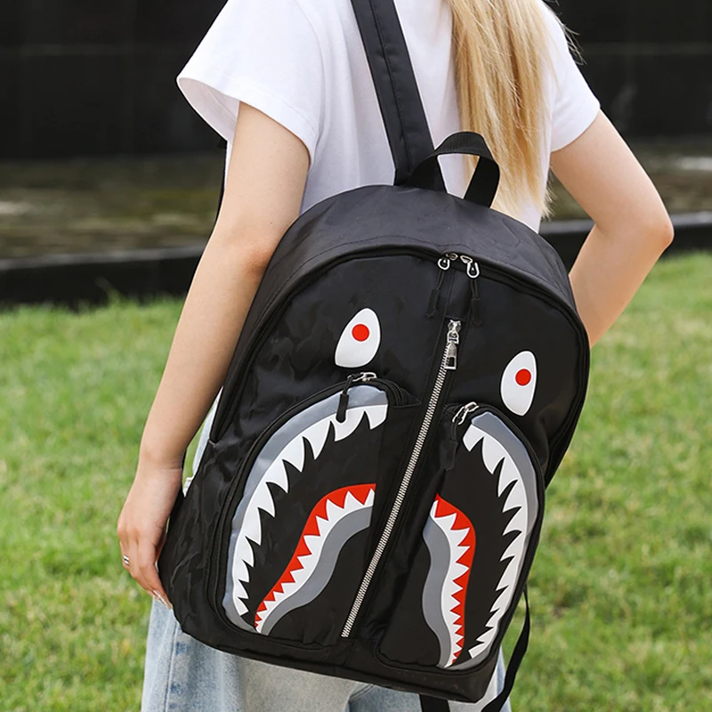Simple personality fashion shark mouth men's backpack plaid high school student college student school bag computer backpack SAC - Image 3