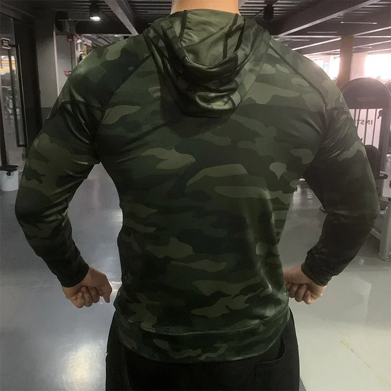 Mens Running Sport Compression Hoodies Outdoor Sun Protection Hooded Jackets Gym Fitness Breathable Shirts Tops Fishing Coats - Image 2