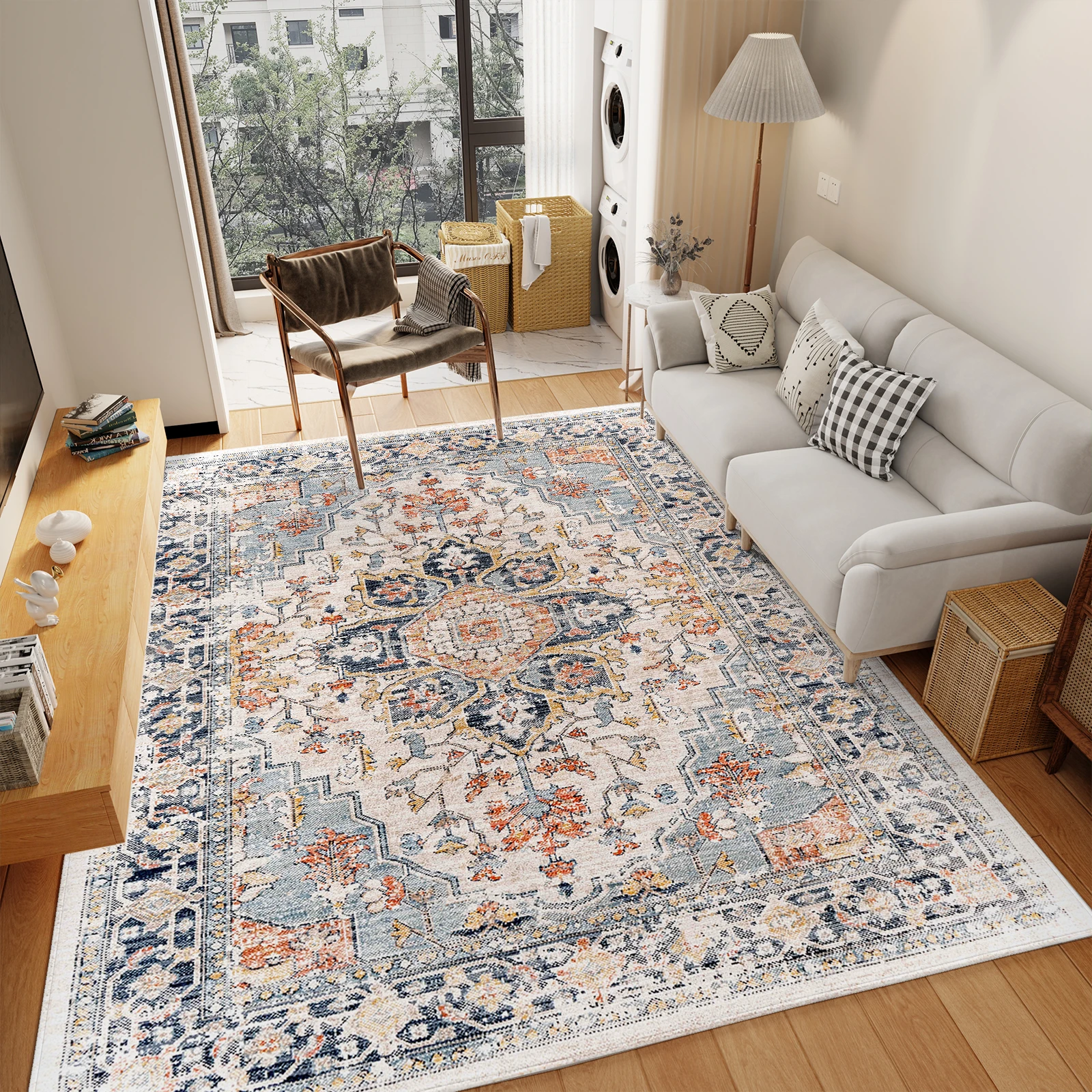 Orhopui vintage boho design, washable area rugs non-slip rugs for living room bedroom traditional woven rugs stain resistant - Image 2