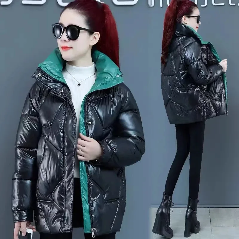 2024Winter New Down Cotton Coat Women's Mid Length Cotton Coat Korean Thicken Outwear Hooded Outcoat Parkas Female Puffer Jacket - Image 3