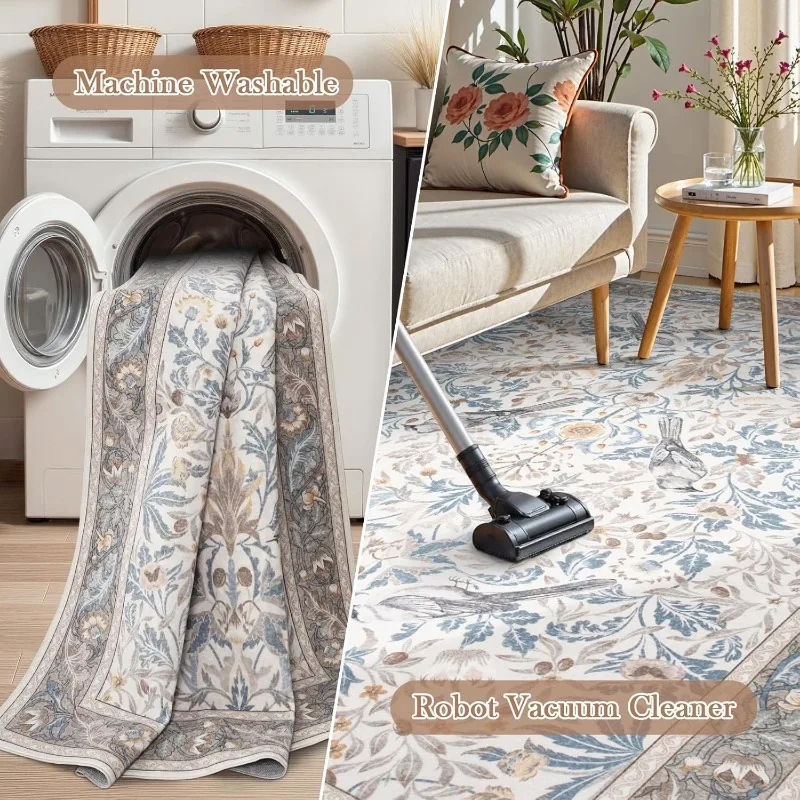 Floral Hallway Runner Rug Soft Flower Botanical Indoor Carpet Bedroom Non-Slip Floor Mat Machine Washable Rugs for Living Room - Image 6
