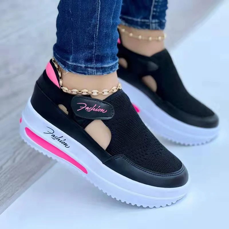 Large Casual Single Shoes for Women 2025 New Summer Flat Bottomed Breathable Casual Mesh Fashionable Thick Soled Sports Shoes - Image 3