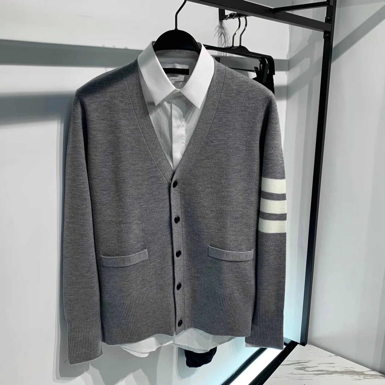 Spring Autumn Sweater Fashion Brand Men's Sweaters Cotton Stripes 3-Bar V-Neck Casual Cardigan Preppy Korean Style Women's Coats - Image 5