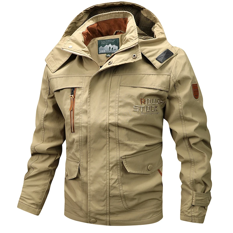 Spring Autumn New Men Windproof Casual Jacket Coat Detachable Hat Jacket Men Multi-Pocket Waterproof Military Jacket Male M-5XL - Image 2