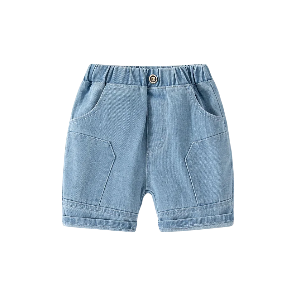 Boys Summer Jean Shorts Solid Color Fashion Trendy Cropped Pants Kids Denim Shorts Elastic Waist Casual children's Short Pants - Image 2