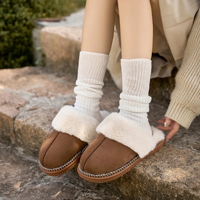 Kidmi Fashion Fuzzy Cotton Slippers For Women Indoor Non-slip Faux Fur Collar Fluffy Slides Winter Soft Cozy Plush House Shoes - Image 4