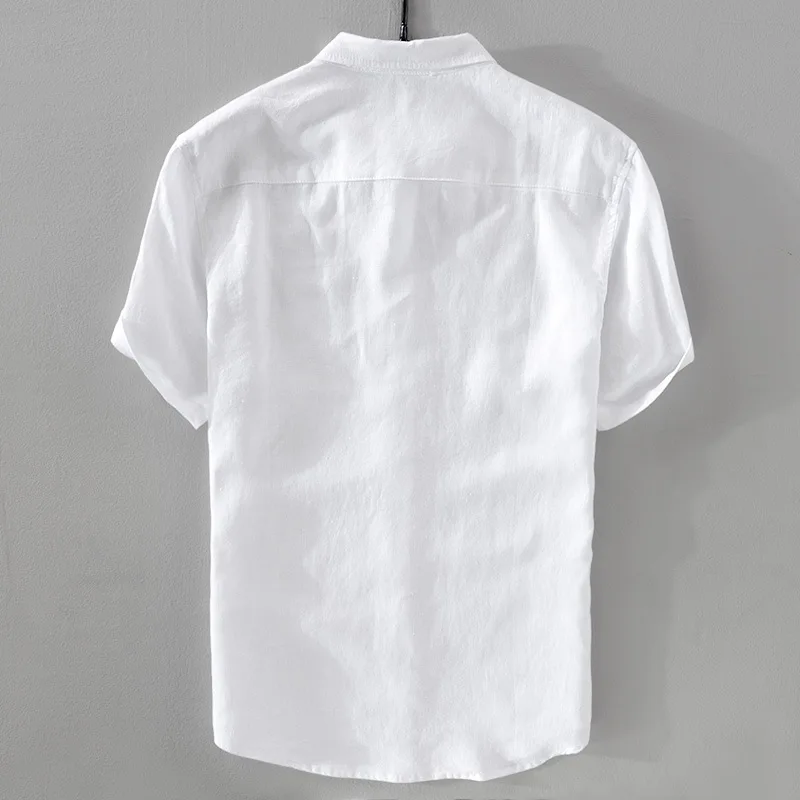 2025 Pure Linen Short Sleeved Shirt Men's Linen White Shirt Cotton Linen Men's Upper Garment Men's Casual Summer Half Sleeved - Image 2