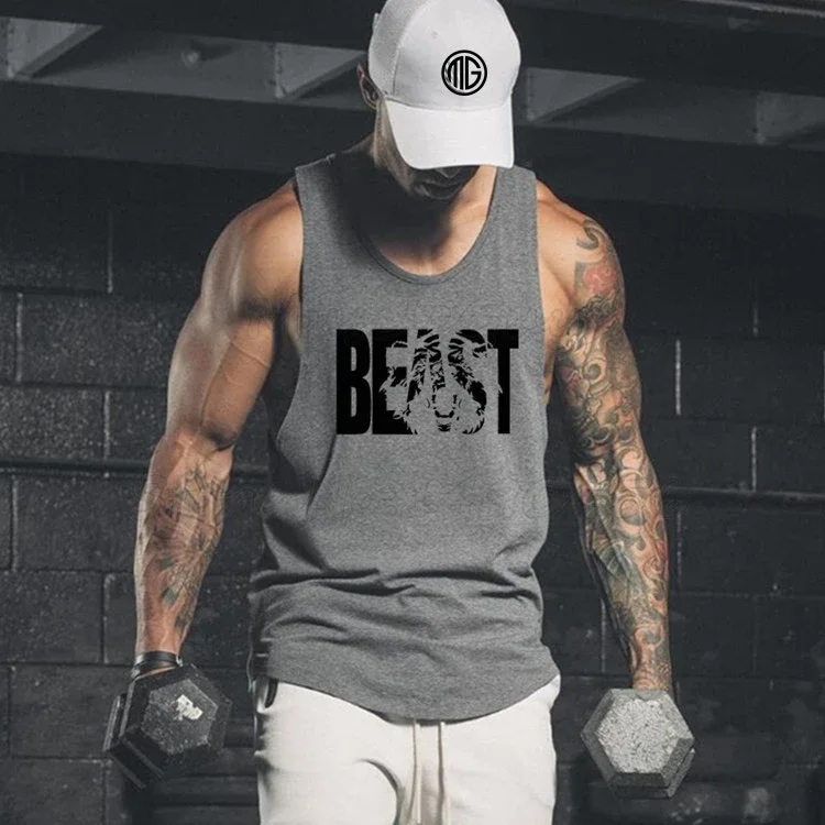 BEAST Fitness Men Tank Tops Bodybuilding Clothes Cotton Workout Vest Gym Stringer Sleeveless Shirt Sportswear Undershirt - Image 2
