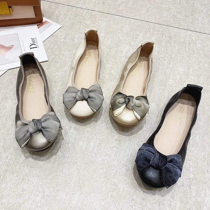 Womens Foldable Soft Round Toe Ballet Flats Butterfly Knot Sweet Comfortable Slip on Flat Ballerinas Shoes Woman PU Leather - Image 5