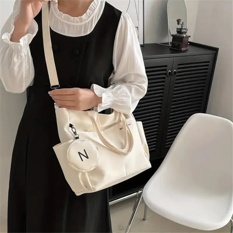 Women's Tote Bags Simple Large Capacity Canvas Bag, Lightweight Shoulder Bag For Travel With Mini Zipper Purse - Image 6