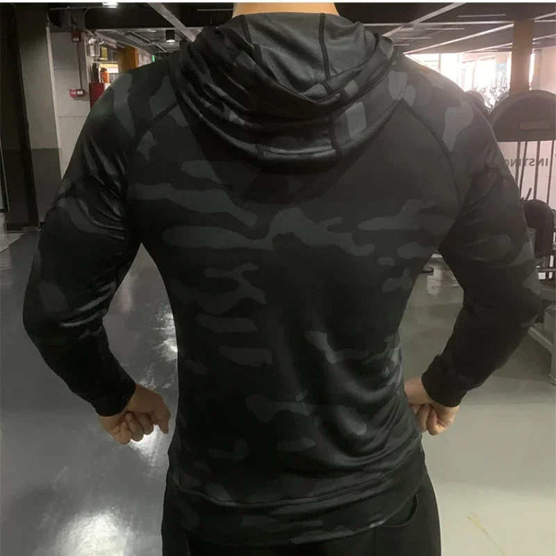 Mens Running Sport Compression Hoodies Outdoor Sun Protection Hooded Jackets Gym Fitness Breathable Shirts Tops Fishing Coats - Image 4