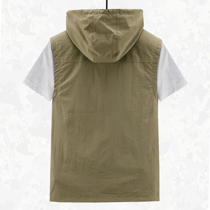 Spring New Outdoor Hooded Fishing Vest Mens Solid Breathable Multi-Pocket High Quality Vest Coat Detachable Hat Sports Vest Male - Image 3