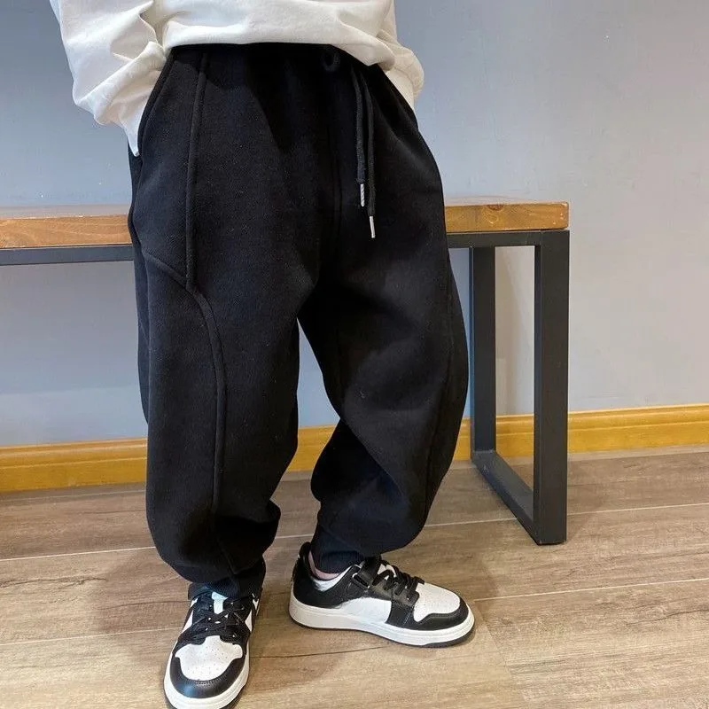 Autumn Kids Boys Solid Sweatpants Ankle Length Harem Pants 3+y Young Children Clothing Winter Girls Fleece Warm Sport Trousers - Image 4