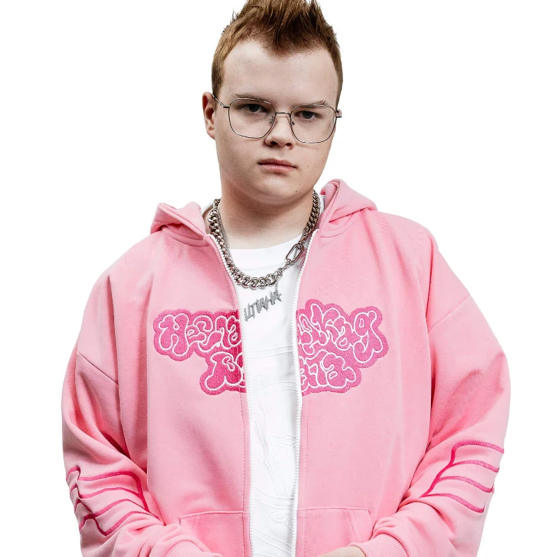 Kussia88 Y2K Zip Up Hoodie Men Women Trendy Art Embroidery Sweatshirt Fashion Harajuku Pink Oversized Streetwear Unisex Clothing - Image 5