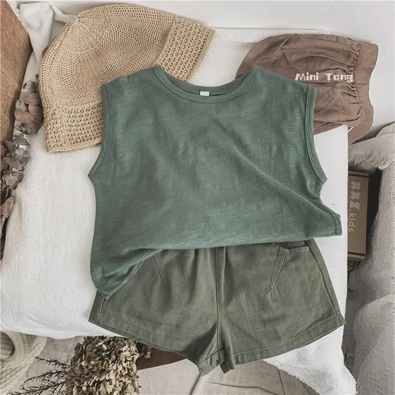 2025 Kids Boys Summer Shorts Solid Elastic Waist Beach Pocket Toddler Pants For 7M-7T Children Casual Loose Korean Retro Clothes - Image 2