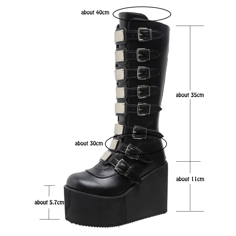 New Women's Cosplay Boots Multi-row Belt Buckle Long Tube Leather Knight Boot Punk Gothic Classic Black High Heel Shoe Knee-High - Image 6