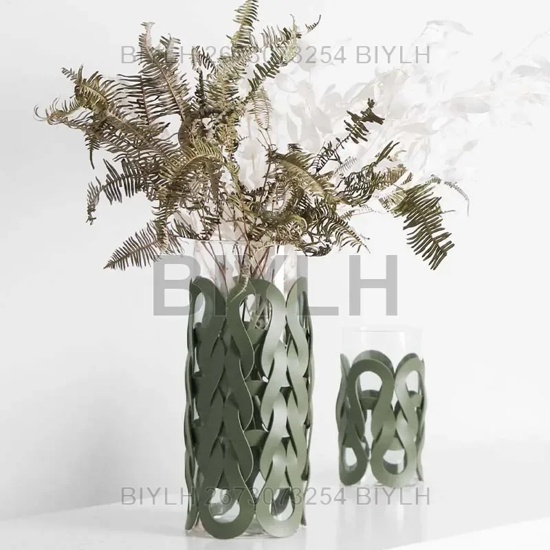 Leather Glass Vase European Luxury Home Decoration Vase Tabletop Vase Decor Leather Wrapped Hydroponic Plant Container Plantpot - Image 4
