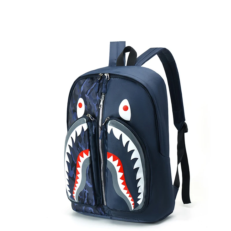 Simple personality fashion shark mouth men's backpack plaid high school student college student school bag computer backpack SAC - Image 5