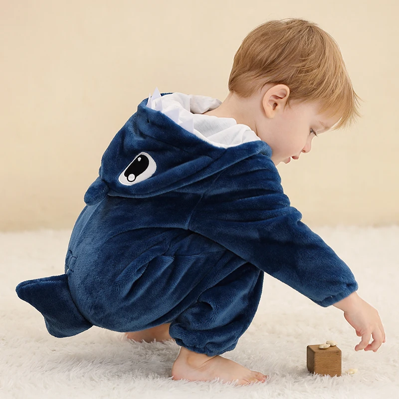 MICHLEY Shark Baby Rompers Winter Hooded Flannel Toddler Infant Clothes Overall Bodysuits Jumpsuit Costume For Kids Carnival - Image 6