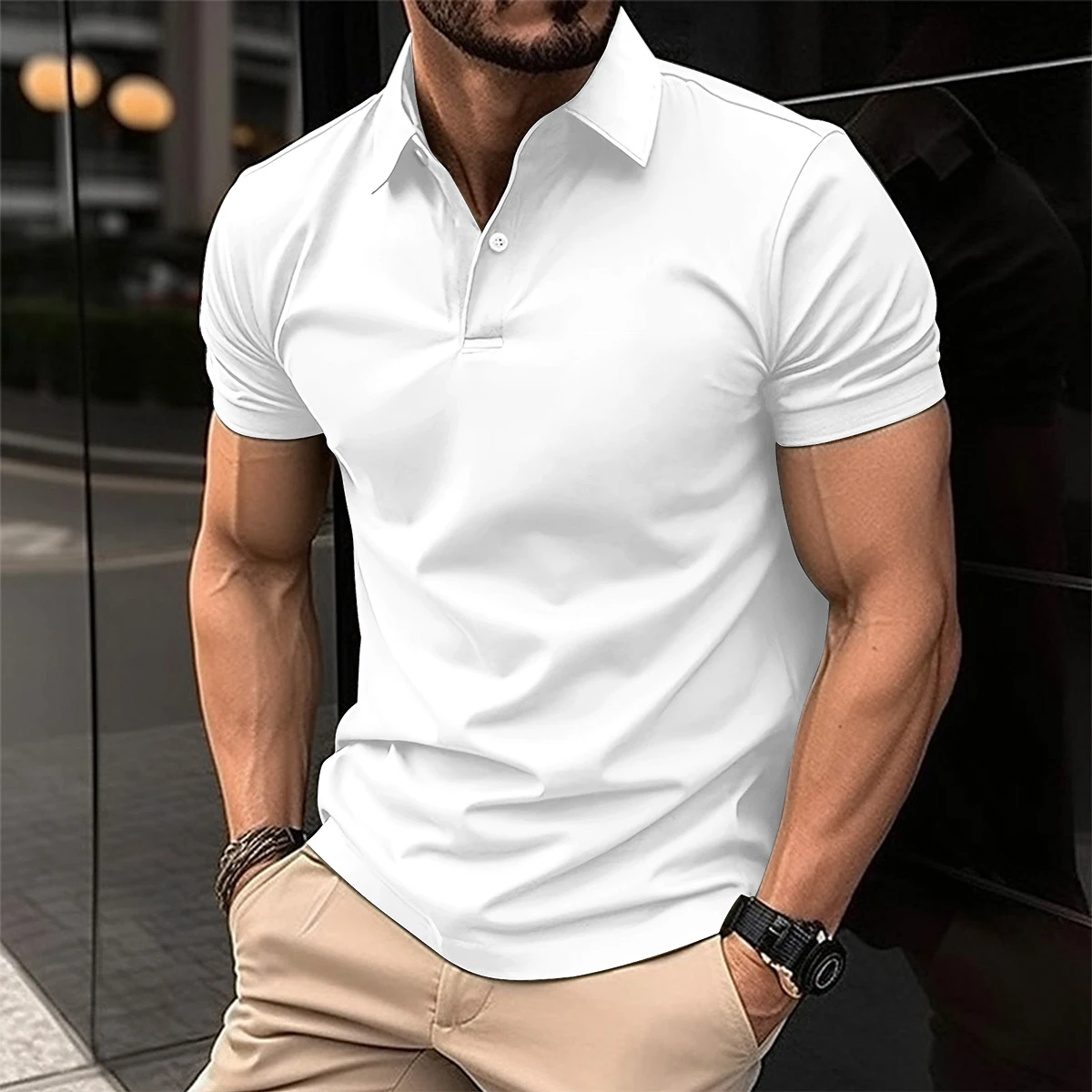 Best-Selling Men's Short-Sleeved Polo Shirt Lapel Button Solid Color Men's T-Shirt Summer Casual Comfortable Golf Men's Clothing - Image 2