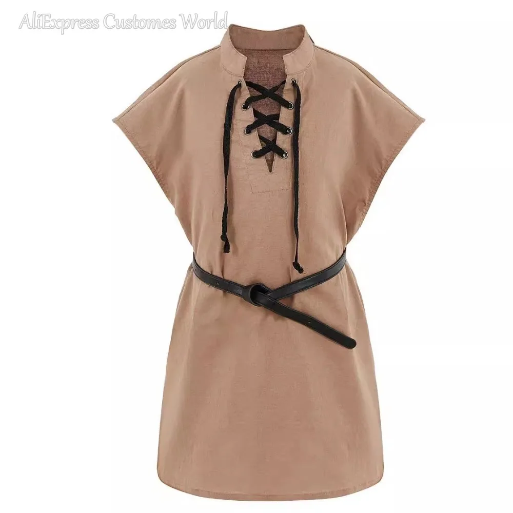 Children Boys Girl Medieval Renaissance Grooms Pirate Tunic Top Larp Costume Lace Up Shirt Middle Age Viking Cosplay Warrior Top - Image 3