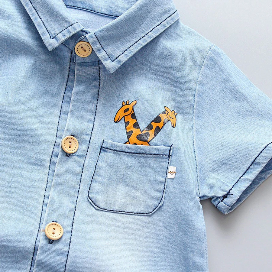 1 Pcs Baby Clothes Cute Cartoon Style Giraffe Print Denim Material Romper - Image 3