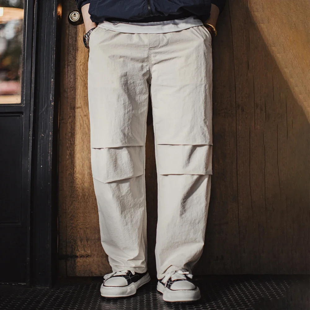 Maden Men's New Vintage Thin Wrinkled Paratrooper Pants Elastic Waist Casual Straight Trousers for Spring Versatile Sweatpants - Image 4
