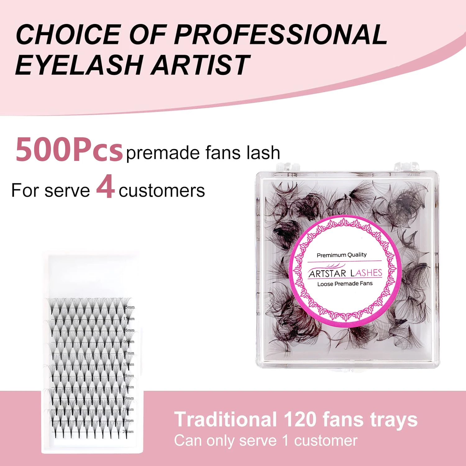 ARTSTAR Brown Premade Fan Lash Extensions 5D to 20D Thin Pointy Base 500 Fans Loose Promade Volume Lashes Makeup Cilio - Image 4