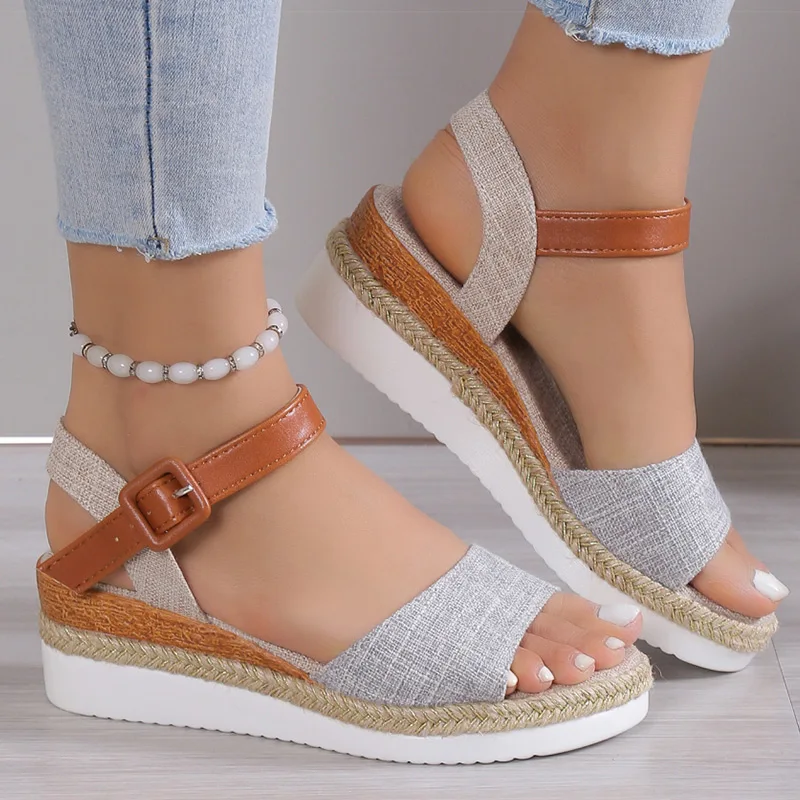 Women's Sandals Peep Toe Heels Sandals Summer Wedges Shoes Woman Low Platform Heeled Sandalias Mujer Summer Shoes Women Footwear - Image 2