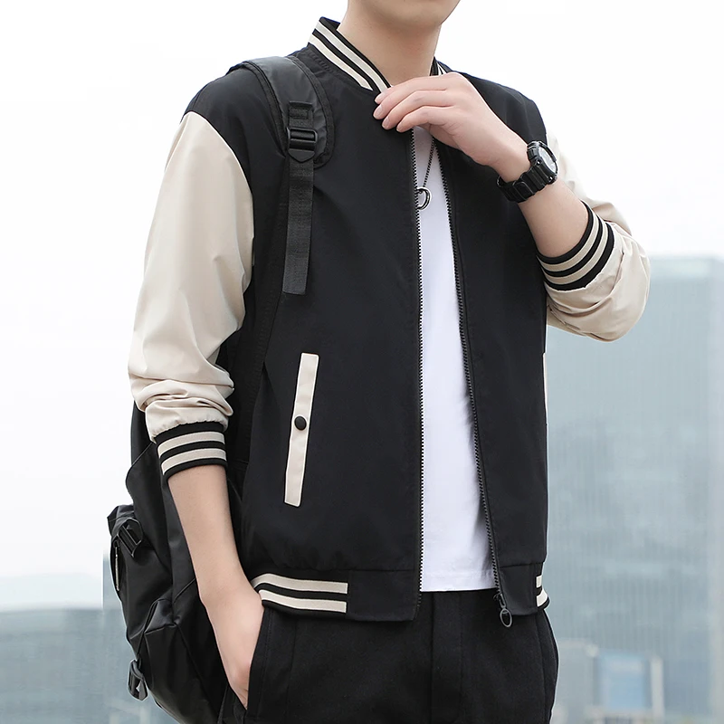 Spring and Autumn Jackets Mens Coats Baseball Collar Striped Patchwork Fashion Clothing Trends Slim Fit - Image 5