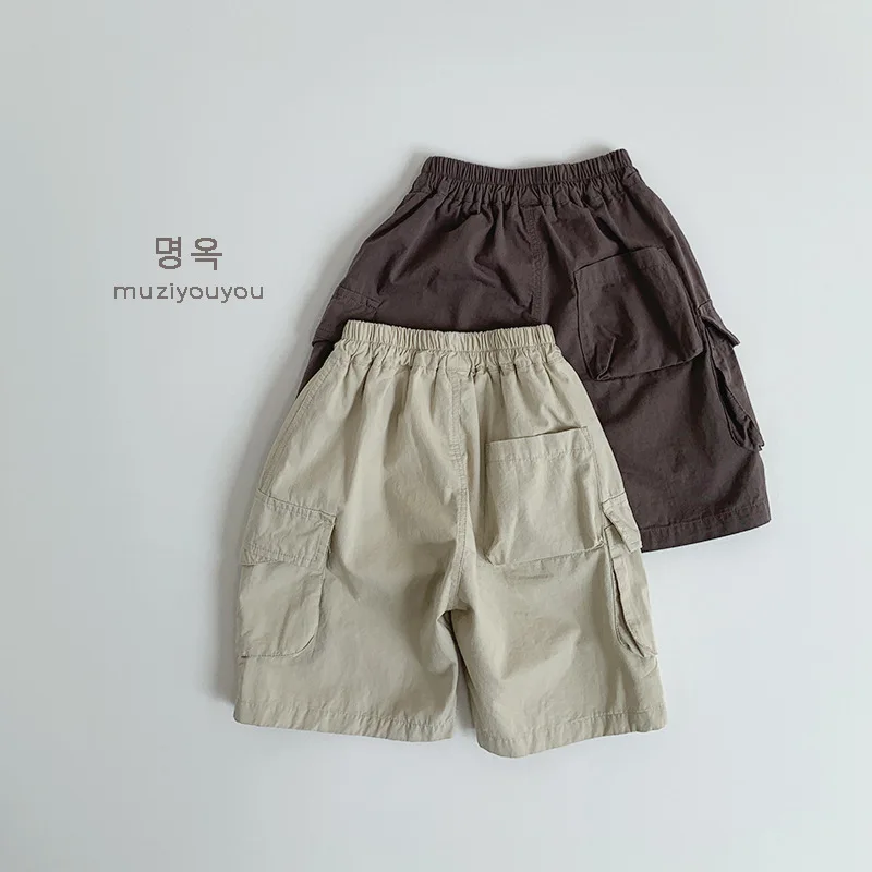 2025 Summer New Children Loose Shorts Solid Girls Versatile Casual Shorts Baby Boys Pocket Cargo Pants Kids Middle Pants - Image 2