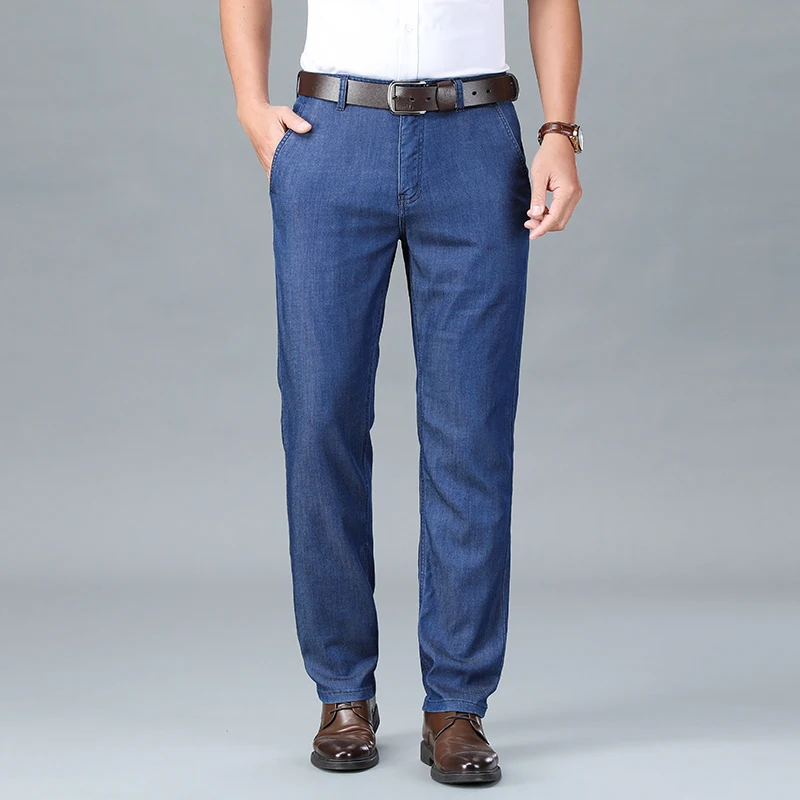 Summer Natural Lyocell Business Jeans Men Thin Classic Stretch Straight Office Denim Pants Male Brand Trousers Plus Size 40 42 - Image 3