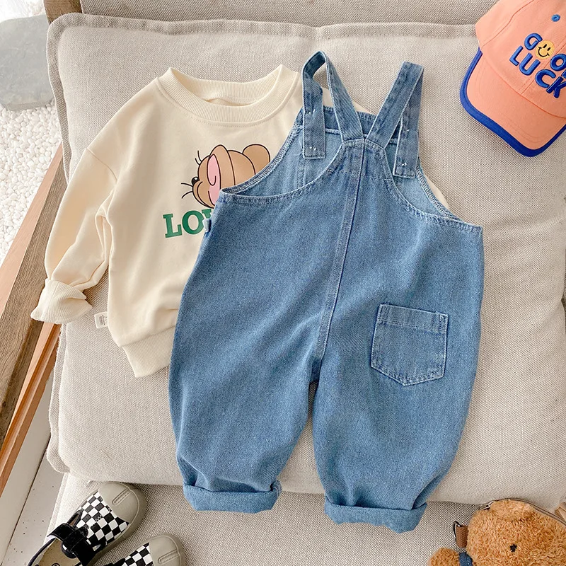New Autumn Children Denim Jumpsuit 1-7Years Toddler Kid Boy Girl Pocket Loose Suspender Long Pant Jeans Fashion Overalls Clothes - Image 3