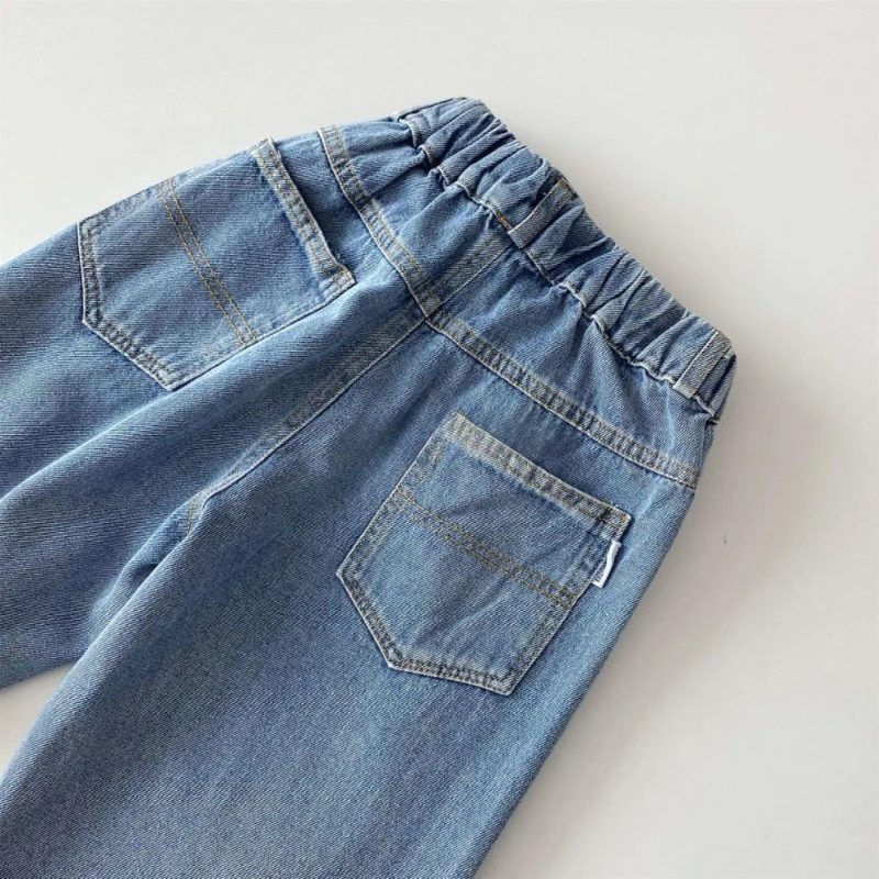 2024 Autumn New Kids jeans Contrast color side edges Boys straight denim Trousers Girls loose casual pants - Image 5