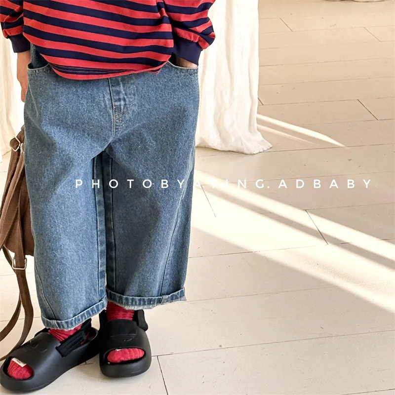 2025 Spring Korean Baby Boys Harem Pants Denim Sticker Pocket Stretch Kids Boys Pants Loose Versatile Children Boys Jeans - Image 2