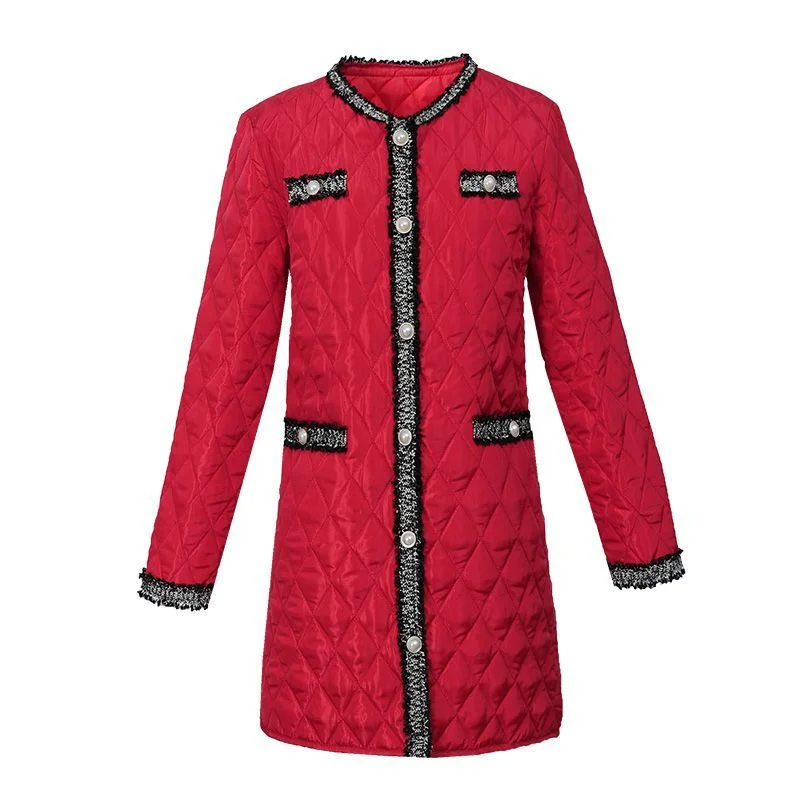2023 Winter Women's New Korean Loose Cotton-padded Jacket Diamond Lattice Light Down Cotton Female Mid Length Slim Padded Coat - Image 6