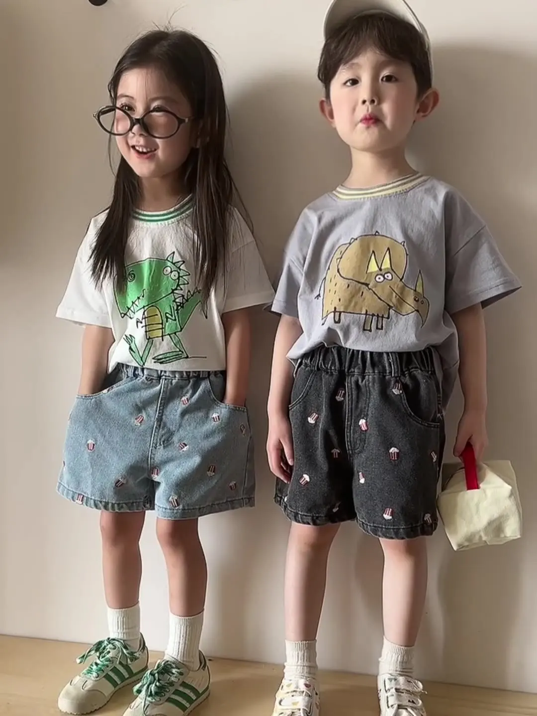 2025 Summer Kids Denim Shorts for Boys Girls Popcorn Embroidery Elastic Waist Casual Knee Length Pants - Image 2