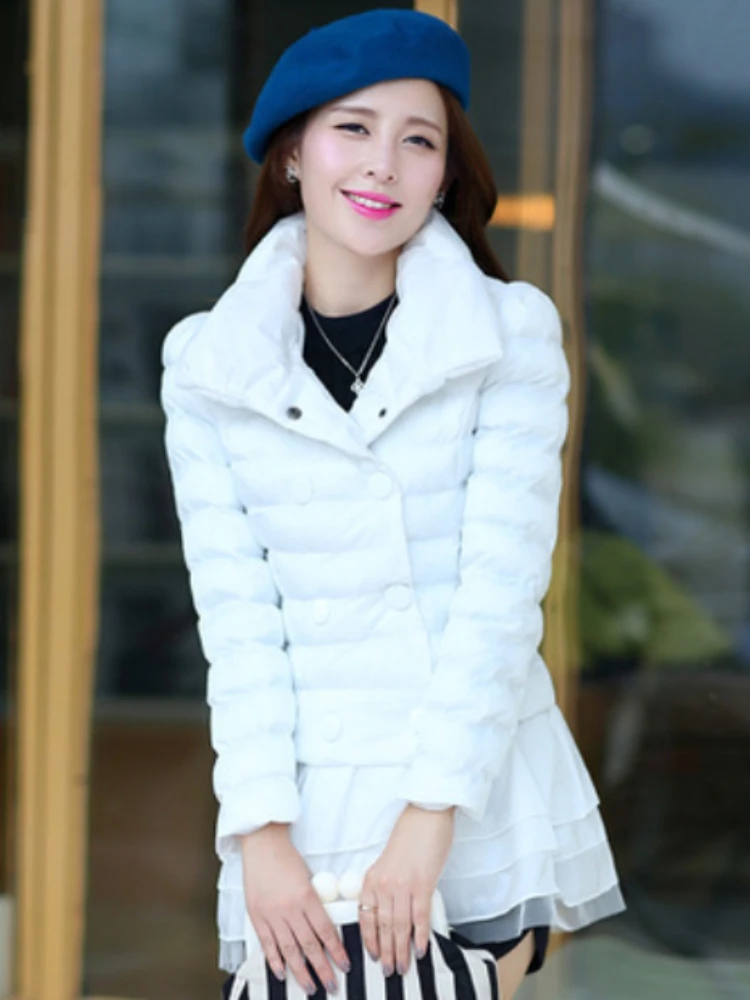 2023 Women's Winter Warm Stand Collar Parkas Female Slim Splicing Wooden Ear Edges Fashion Cotton Padded Jacket Coat - Image 3