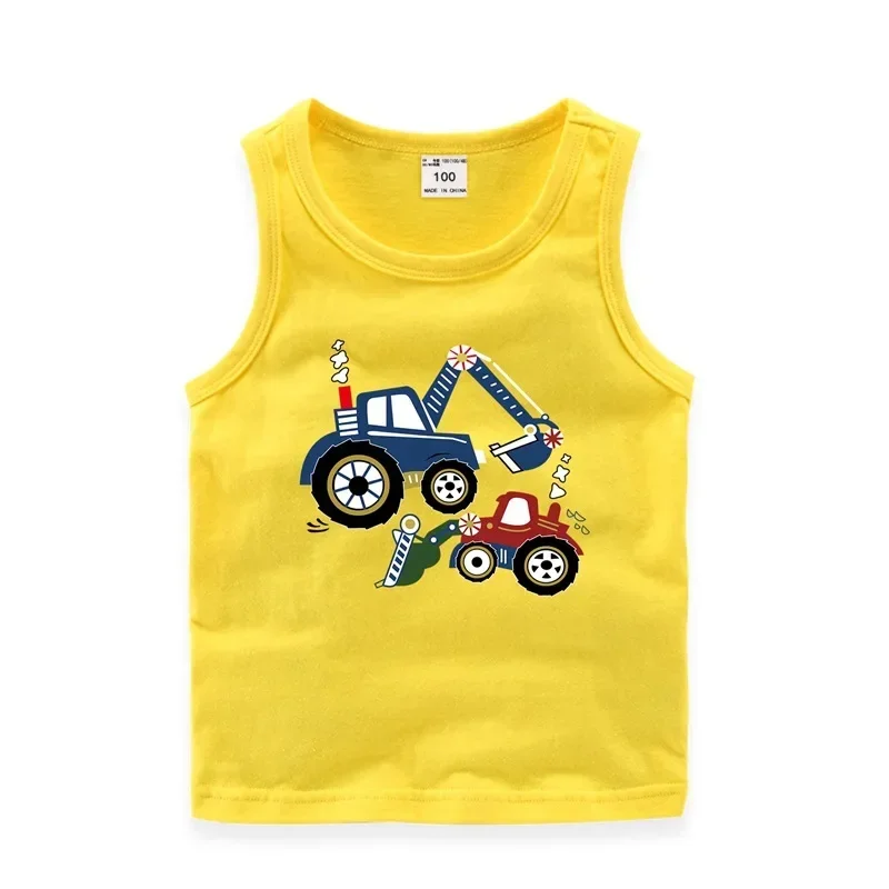 2025 New Summer Camisole Boys Girls Children's Cotton Sleeveless Bottoming Shirt Cartoon Excavator Casual Kids Vest - Image 4
