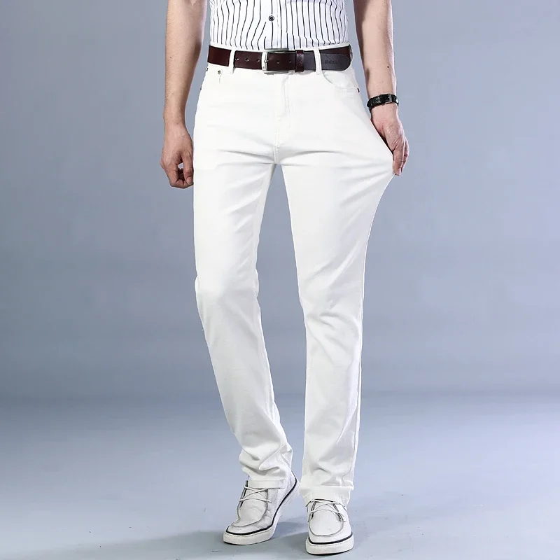 Men's White Stretch Jeans Spring Summer New Classic Business Casual Cotton Slim Denim Pants Male Brand Clothing Trousers - Image 3
