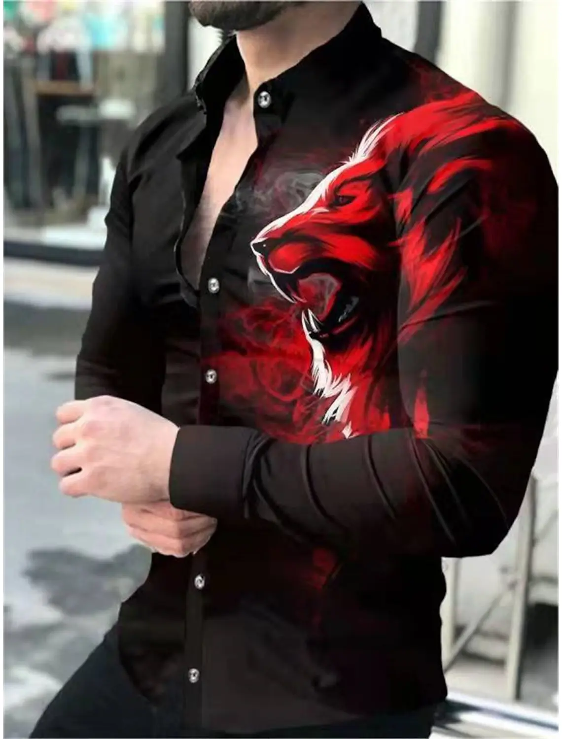 Men's Shirt Graphic Shirt Animal Lion Turndown 3D Print Long Sleeve Button-Down Clothing Apparel Fashion Designer Breathable - Image 2
