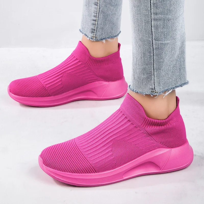 Hot Sale Pink Casual Sneakers Women Men Sock Running Shoes Breathable Women's Sports Sneaker Outdoor Tennis Men Slip-On Footwear - Image 3