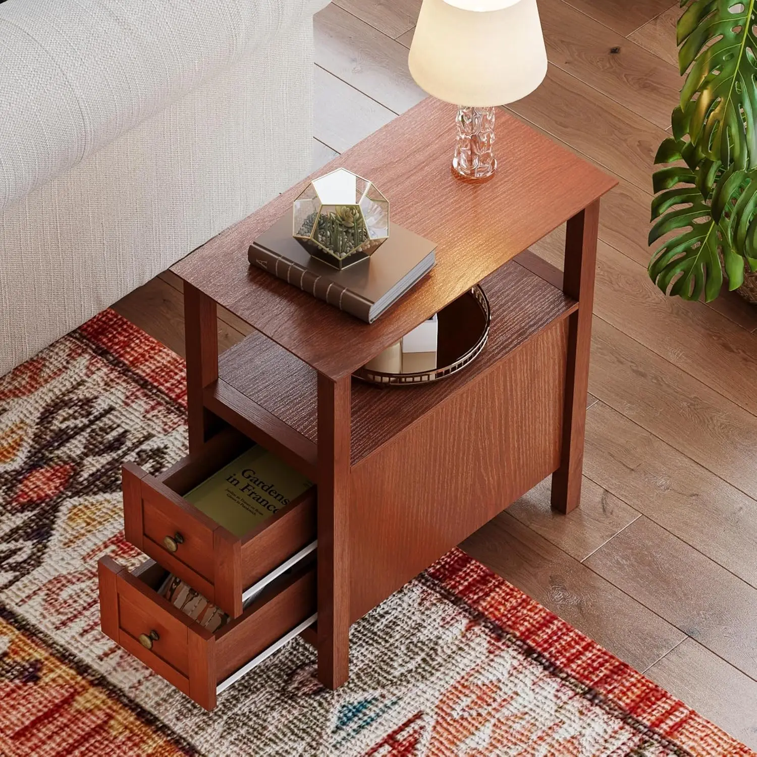 End Tables Living Room Set of 2, 3-Tier Narrow Nightstand with with 2 Drawers, Slim Bedside Tables for Living Room, Bedroom, Sma - Image 5