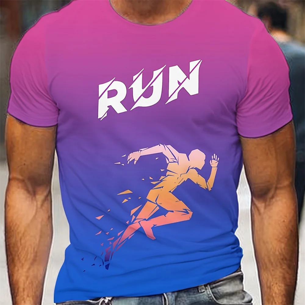 Men's Running Pattern Print Sports T-Shirt Fashion Summer Comfortable Short Sleeve Clothing Oversized Unisex Workout Tees Tops - Image 4
