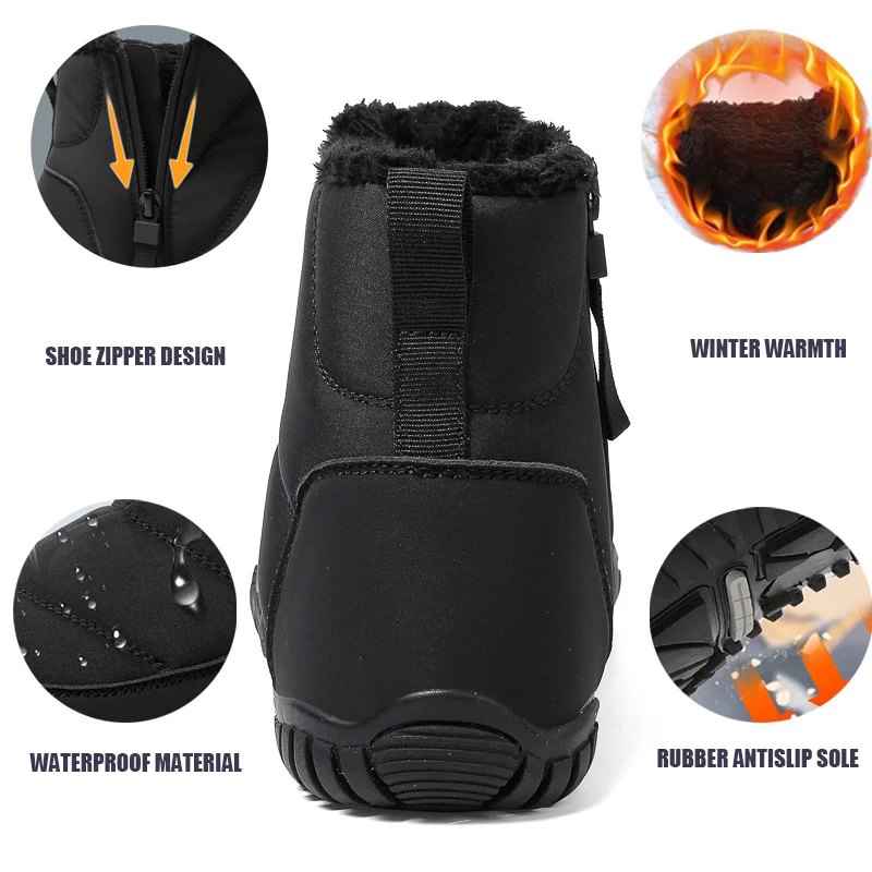 Women's New 2024 Winter Hiking Boots With Solid Zipper Design Dirt Resistant Men's Snow Boots Thick Plush Work Safety Shoes - Image 3