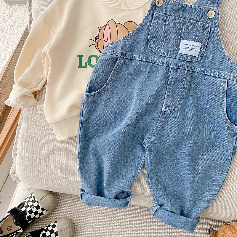 New Autumn Children Denim Jumpsuit 1-7Years Toddler Kid Boy Girl Pocket Loose Suspender Long Pant Jeans Fashion Overalls Clothes - Image 5