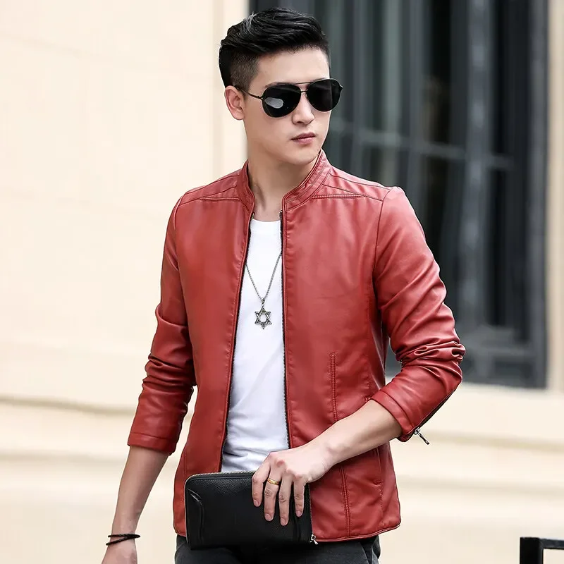 Fashion Solid Stand Collar Outwear Trendy Windproof Coat Streetwear Jackets Solid Color Casual Men's Motorcycle Leather Jacket - Image 4