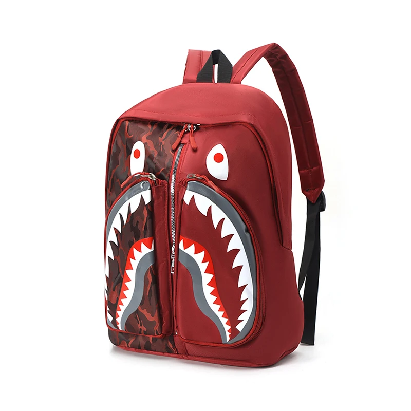 Simple personality fashion shark mouth men's backpack plaid high school student college student school bag computer backpack SAC - Image 4