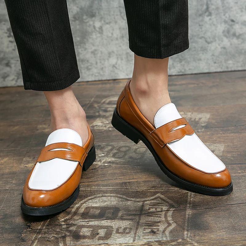 Luxury Brand Black and White Colorblock Loafers Men Slip-On Classic Style Casual Leather Shoes Thick Sole High Quality Moccasin - Image 6